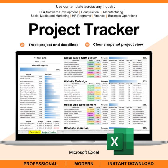 Project Management Excel, Project Manager, Project Planner, Project Management Excel, Project Tracker,  Project Management Spreadsheet