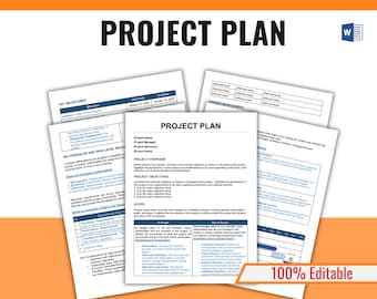 Project Plan, Project Management, Project Planner, Project Manager, Editable MS Word, Instant Download