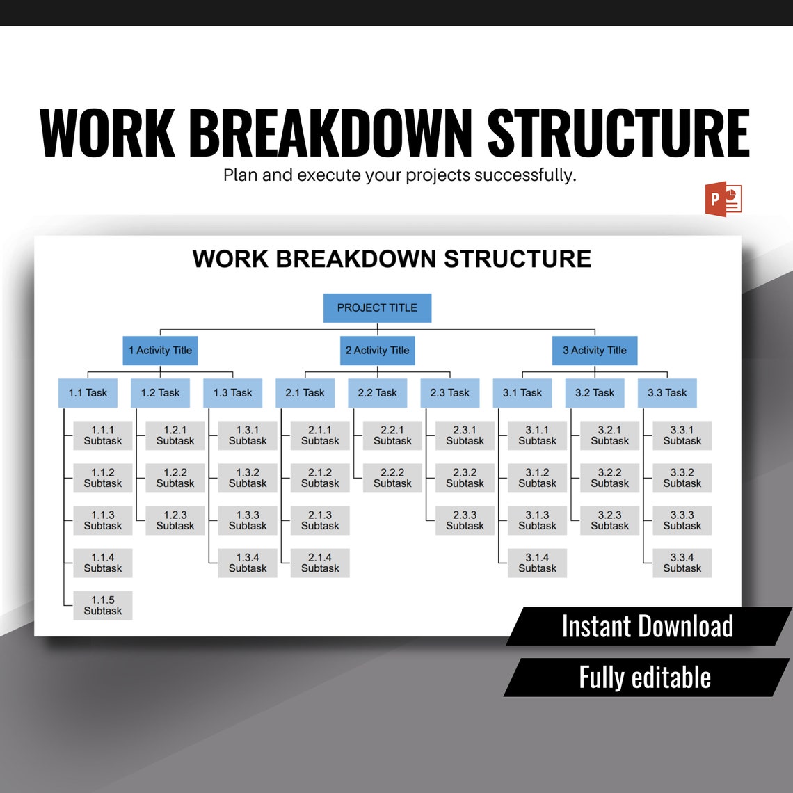 Work Breakdown Structure, Project Management Template, Project Planner ...