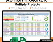 Multi Project Action Tracker | Project Management Excel, Google Sheet | Action Item Tracker | Project Task Tracker | Work Management
