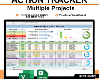 Actietracker voor meerdere projecten | Projectbeheer Excel, Google Spreadsheet | Actie-itemtracker | Projecttaaktracker | Werkbeheer