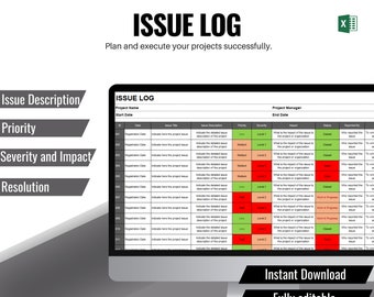 Issue Log, Issue Tracker, Issue Register, RAID Log, Issue Management, Project Management, Project Plan, MS Excel