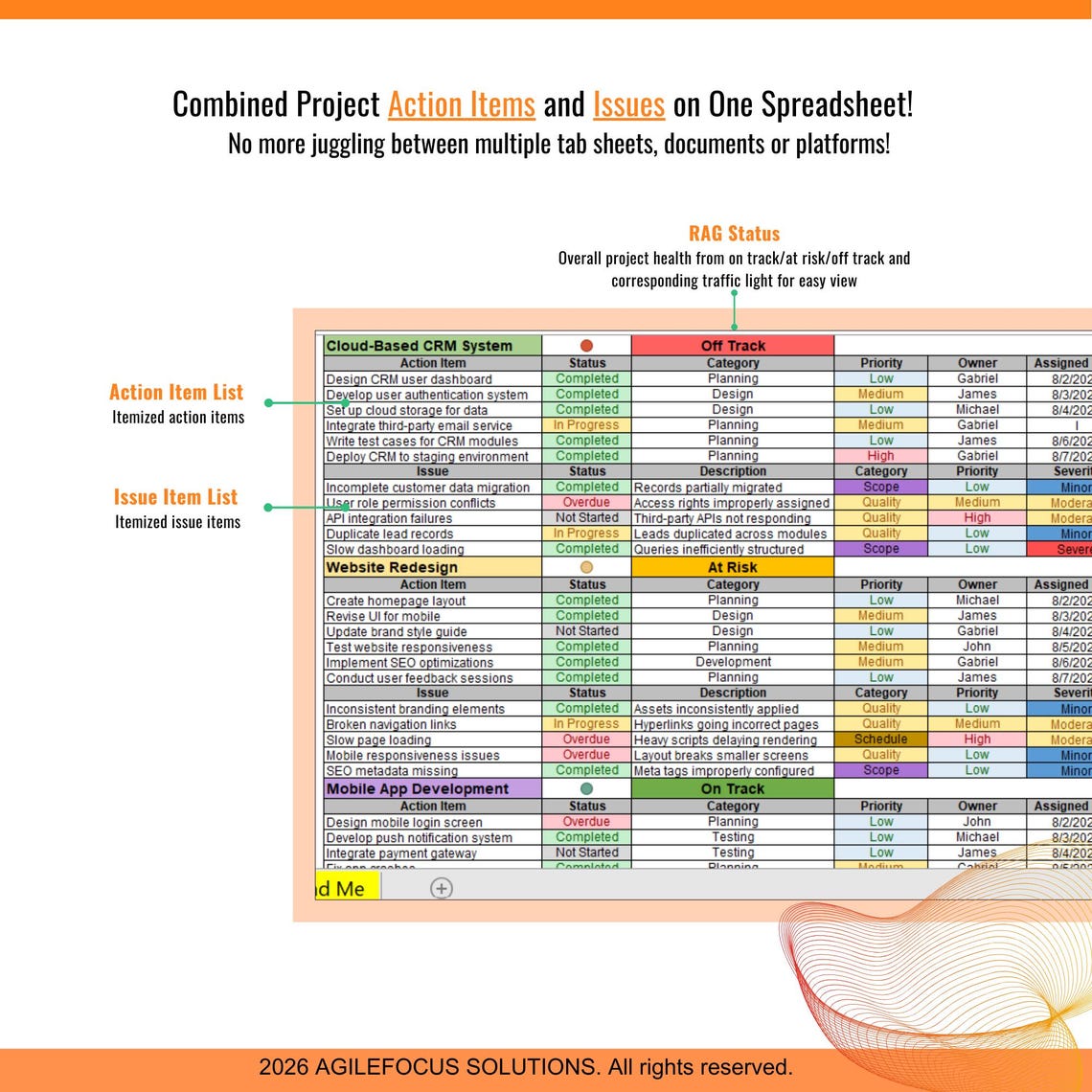 Multi Project Action Tracker | Project Management Excel | Action Item ...