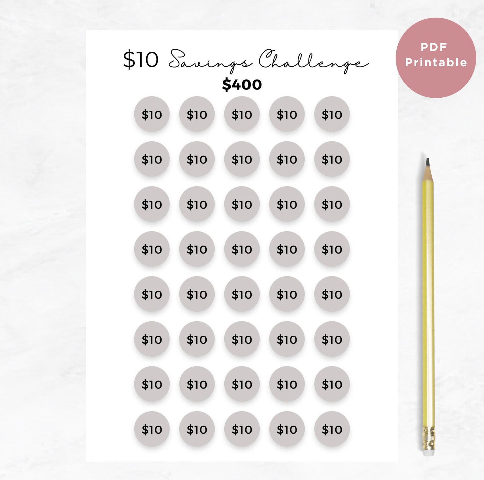10 Dollar Savings Challenge Printout / Printable Template / - Etsy