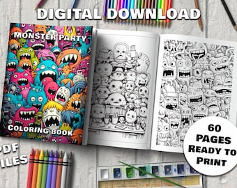 Cute Monsters Coloring Book PDF – 60 Printable Coloring Pages, Fun Mandalas & Art Therapy for Kids and Adults