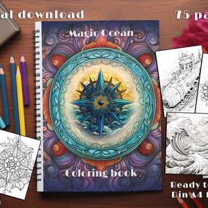 75 pages of ocean related Coloring Book | PDF | Printable Coloring Pages | Art Therapy | Adult Coloring Pages | Magical Ocean | Mandalas