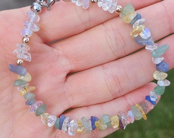 Gemstone Bracelet, Handmade Adjustable Mixed Gemstone Chip Beads Bracelet, Colorful Gemstone Bracelet, Handmade Bracelet, Stackable Bracelet