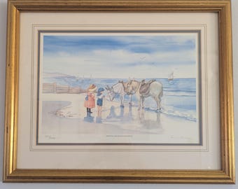 Limited Edition Faye Whittaker Framed Print – “Meeting the Beach Donkeys” (1047/1950)