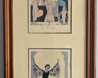 George Barbier Art Deco Framed Prints – 1920s French Fashion Illustrations (Set of 2)