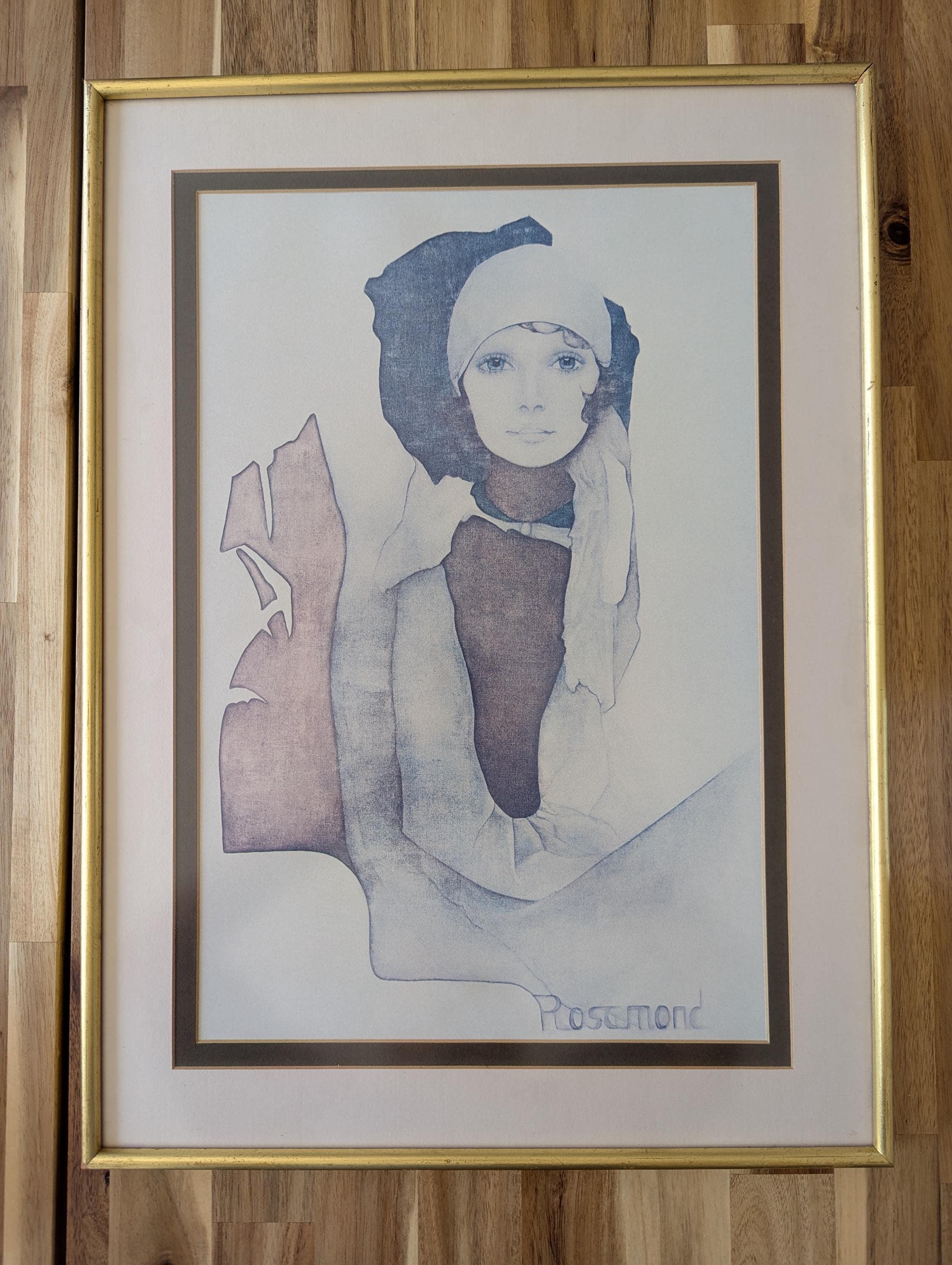 Vintage "Rosamond" Framed Portrait Print - Signed Art - Elegant Wall Decor