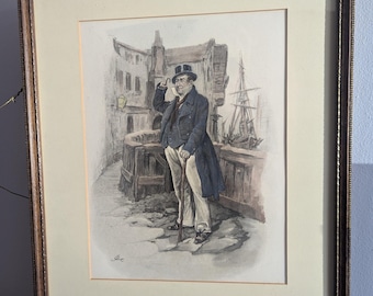 Original 1894 Hand-Coloured Print – “Captain Cuttle” by Frederick Barnard (Framed)