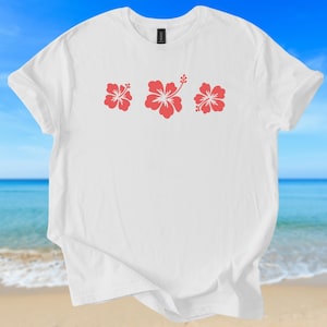 Tropical Hibiscus Flower T-Shirt for Women, Cute Hawaiian Beach Shirt, Aloha Summer Vibes Tee, Island Vacation Luau Party Shirt