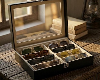 Luxe opbergdoos zonnebril | Houten of leren brillenvitrine | Opberger voor glazen met meerdere sleuven | Valetbox heren | Cadeau voor hem