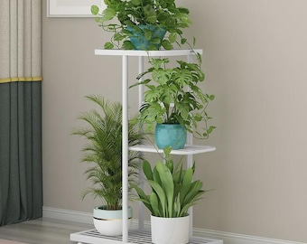 3-laagse metalen plantenstandaard | Bloemenplank voor binnen en buiten | Modern wit hoekdisplayrek voor meerdere planten | Balkon- en tuindecoratie