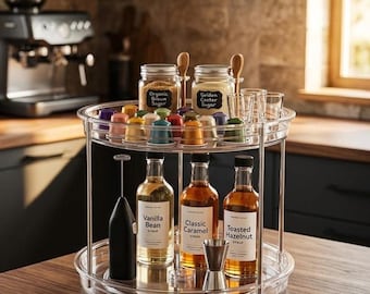 Doorzichtige Lazy Susan-organizer met 2 lagen | 360 draaibaar kruidenrek | Acryl make-up opberger | Draaischijf voor keuken en bijkeuken | Ruimtebesparing
