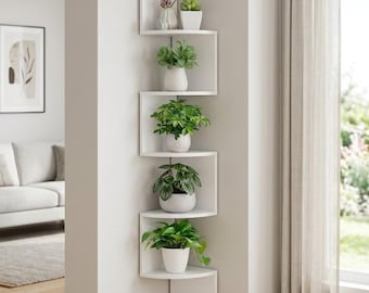 Hoekplank met 5 niveaus | Zwevende zigzagplanken voor wandmontage | Houten boekenplank voor woonkamer, slaapkamer en planten