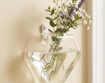 Glazen wandvaas | Hangende bloempot in ruitvorm | Terrarium voor luchtplanten | Decoratie voor kamerplantvermeerdering | Boho-cadeau voor thuiskantoor