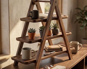 3-laags houten dienblad, ladder dessert cupcake standaard, rustieke boerderij gelaagde lade, afneembare schotel voedseldisplay voor huwelijksfeest