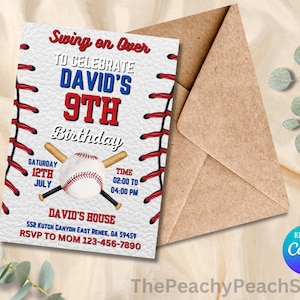 Editable Baseball Birthday Invitation, Baseball Invites, Instant Download Baseball Invitations, Digital File