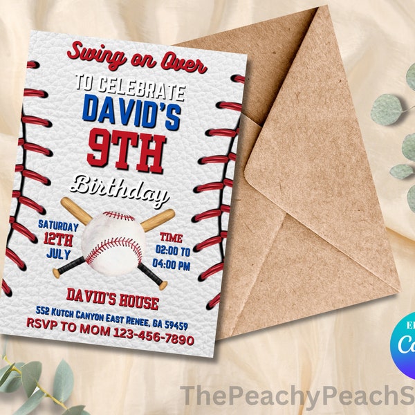 Editable Baseball Birthday Invitation, Baseball Invites, Instant Download Baseball Invitations, Digital File