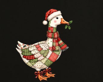 Sudadera navideña de patchwork con diseño de ganso, ropa de animales de granja para vacaciones, acogedora y acolchada, regalo de pájaro, bonito atuendo de invierno, moda de bosque