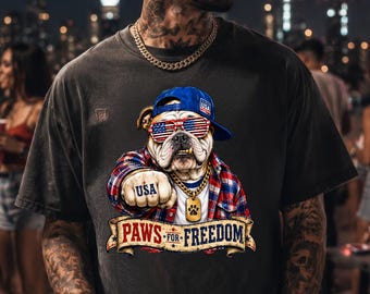 Camiseta divertida de bulldog patriótico png, Camiseta Paws For Freedom, Camiseta gráfica para amantes de los perros de EE. UU. del 4 de julio, Descarga digital