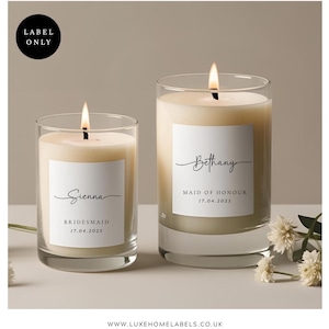 Personalised Wedding Candle Label: Minimalist Bridesmaid Proposal (Waterproof)