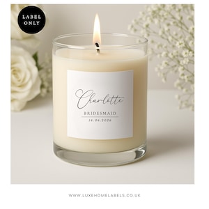 Personalised Wedding Favour Candle Label | Elegant Bridesmaid Gift, Water-Resistant