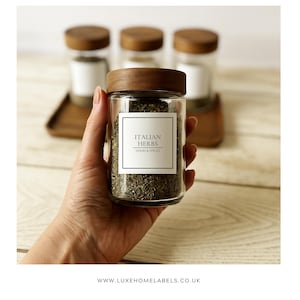 Étiquettes personnalisées classiques pour pots d'herbes et d'épices | Résistant à l'eau et à l'huile | Fini mat | Étiquettes à épices personnalisées