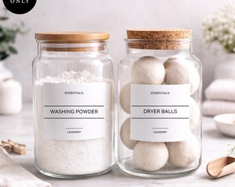 Personalised Laundry Jar Labels: Custom Kitchen Organisation Labels | Water-Resistant Matte