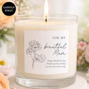 Etiqueta personalizada para velas con diseño floral / Regalo para mamá con flores silvestres / Adhesivo para velas de cumpleaños y Día de la Madre / Acabado mate