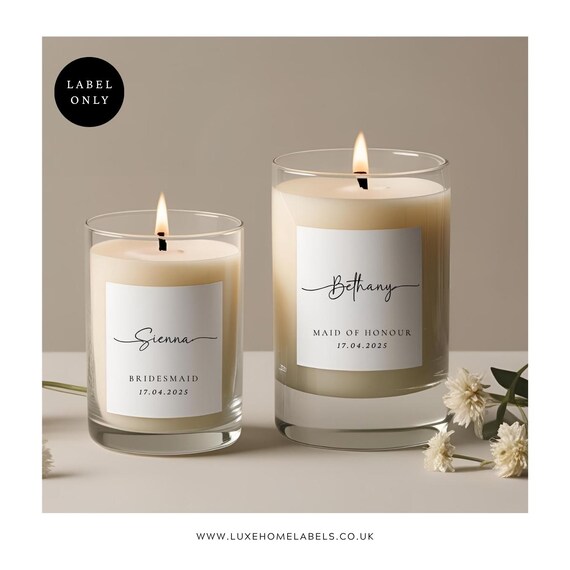 Personalised Wedding Candle Label: Minimalist Bridesmaid Proposal (Waterproof Label)