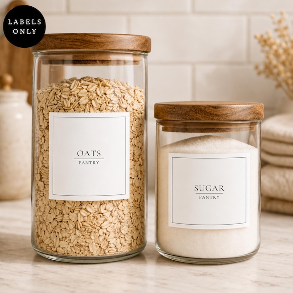 Etiquetas clásicas personalizadas para tarros de despensa / Pegatinas personalizadas para organizar el hogar / Acabado mate / Resistentes al agua y al aceite /