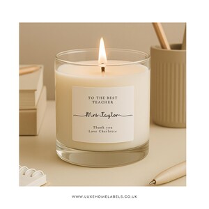Etichette personalizzate per candele per insegnanti - Adesivi regalo personalizzati per fine semestre / Etichette impermeabili opache premium