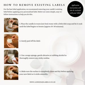 How to remove existing candle labels before applying personalised wedding candle label stickers, step by step guide for bridesmaid proposal candle labels