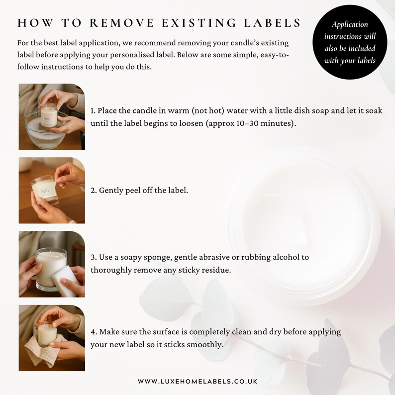 How to remove existing candle labels before applying personalised wedding candle label stickers, step by step guide for bridesmaid proposal candle labels