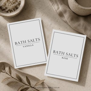Etiquetas personalizadas para frascos de sales de baño / Pegatinas de lujo para baño estilo boticario / Etiquetas minimalistas para almacenamiento de spa