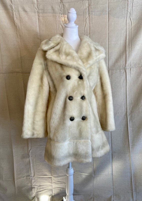 1960's White Double Breasted Faux Fur Coat