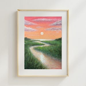 Charleston Marsh Giclee Art Print, Orange Sunset Painting, Tranquil Marshland Coastal Landscape Southern Wetland Decor Wall Art Perfect Gift