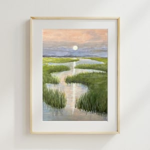 Charleston Marsh Sunset Giclee Wall Art – Tranquil Marshland Coastal Landscape Southern Wetland Decor for Living Room Perfect Gift Ideas