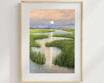 Charleston Marsh Sunset Giclée Print: Southern Watercolor Landscape