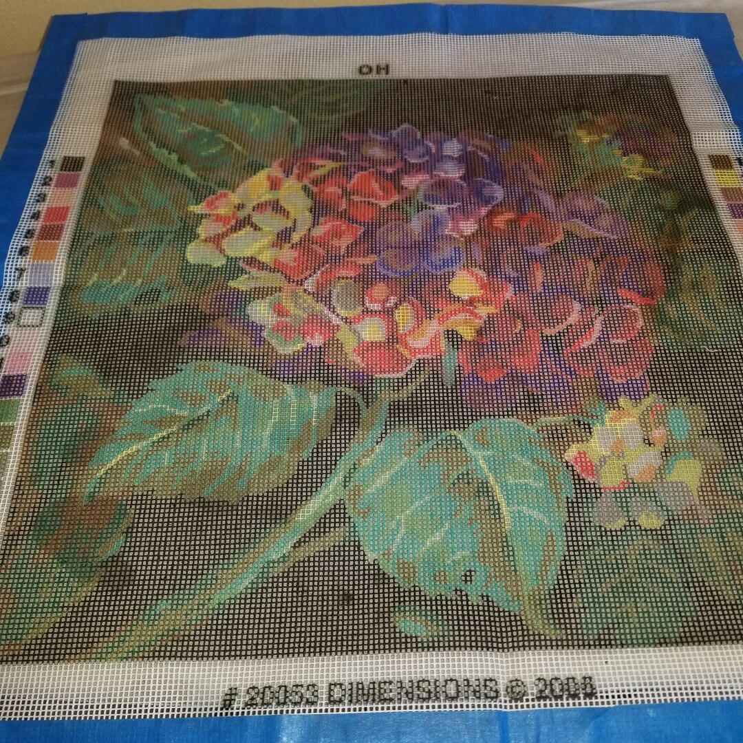 Vintage Needlepoint Canvas Hydrangea Dark Moody Dimensions Etsy