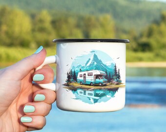 Camper Cup  Enamel  Mug for Campfire Mug for Van life Mountain Mug for Outdoor Camping Mug for Camping Lover Adventurous Mug