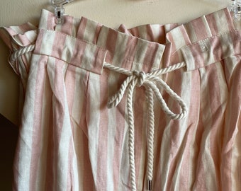 Linen Pink Stripe Shorts with Nautical Rope Belt