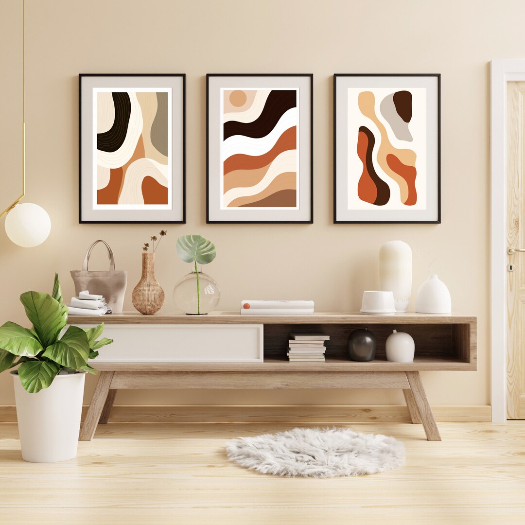 Mid Century Art Prints Set of 3, Neutral Modern Wall Art Decor ...