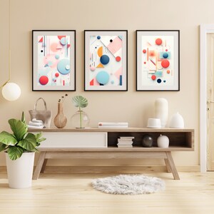 Abstract Geometric Printable Set of 3 Printable,Digital download,Pastel vivid color palette,WallArt Geometric Hallway Print,Wall Decor