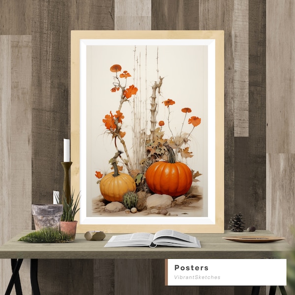 Fall Home Decor, Pumpkin Halloween Wall Art, Fall leaves Pumpkin Poster,Halloween Autumn Decor Thanksgiving Printable ,Halloween Wall Art