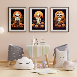 Set of 4 Halloween Ghost Posters for kids, Kids Halloween Prints, Printable Halloween Poster, Halloween Decor for kids,Instant download