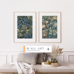 William Morris Inspired Tapestry Prints- Green color Floral Prints- Set of 3 Prints -Trendy Colorful Wall Art-Home decor- Digital Download