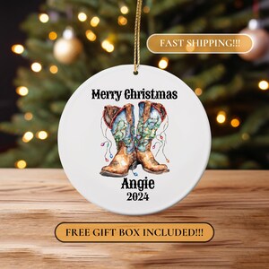 Cowgirl Ornament, Cowgirl Xmas Ornament, Personalized Cowgirl Ornament, Cowboy Boot Ornament, Southwest Christmas Ornament, Gift for Cowgirl